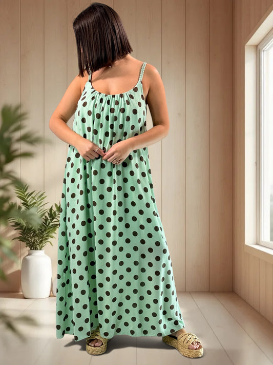 CLAUDIE - ROBE LONGUE VERTE A POIS JUSQU'A LA TAILLE 52