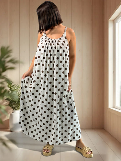 CLAUDIE - ROBE LONGUE BEIGE A POIS JUSQU'A LA TAILLE 52