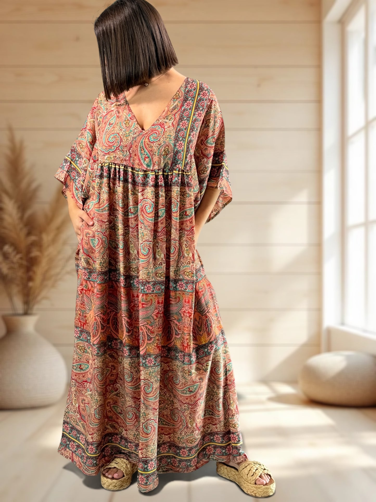 MATHILDA - ROBE LONGUE BOHEME SOIE JUSQU'A LA TAILLE 54