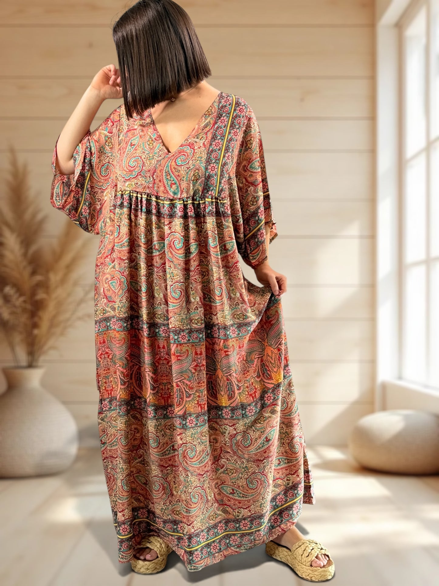 MATHILDA - ROBE LONGUE BOHEME SOIE JUSQU'A LA TAILLE 54