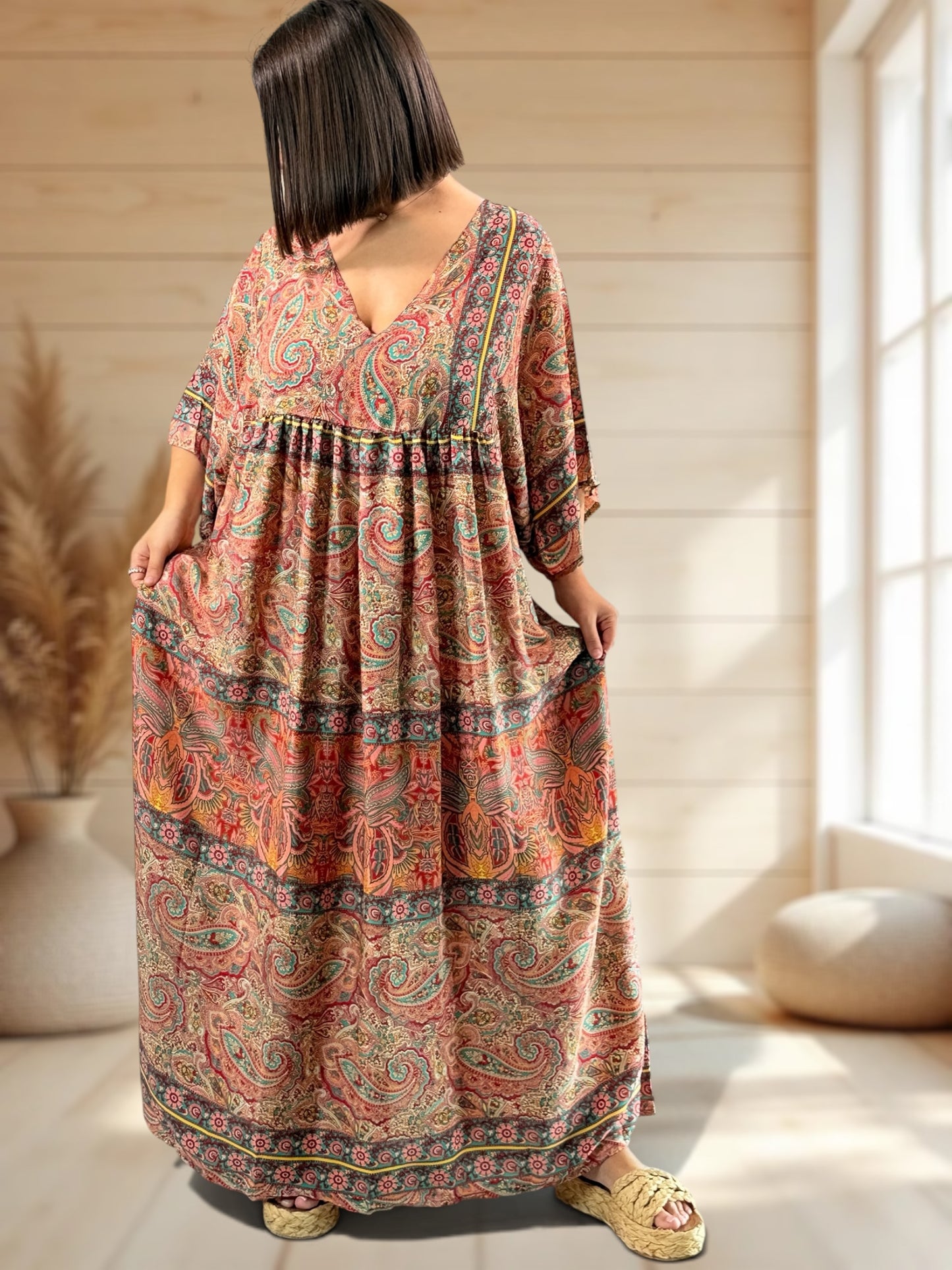 MATHILDA - ROBE LONGUE BOHEME SOIE JUSQU'A LA TAILLE 54