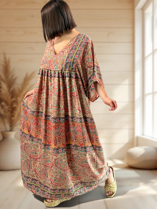 MATHILDA - ROBE LONGUE BOHEME SOIE JUSQU'A LA TAILLE 54