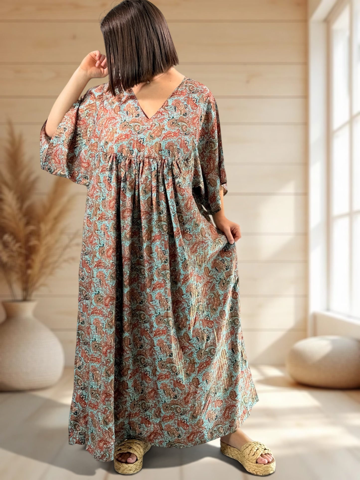 MATHILDA - ROBE LONGUE BOHEME SOIE JUSQU'A LA TAILLE 54