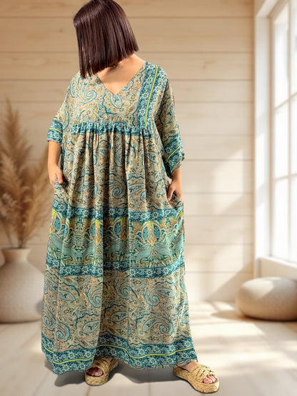 MATHILDA - ROBE LONGUE BOHEME SOIE JUSQU'A LA TAILLE 54