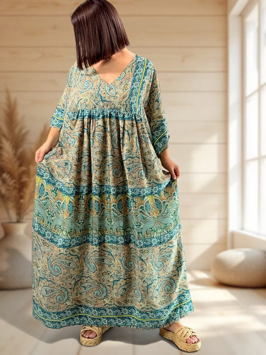 MATHILDA - ROBE LONGUE BOHEME SOIE JUSQU'A LA TAILLE 54