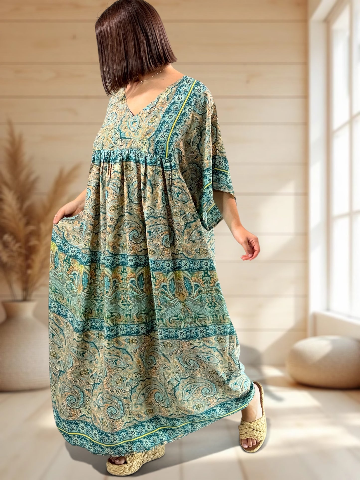 MATHILDA - ROBE LONGUE BOHEME SOIE JUSQU'A LA TAILLE 54