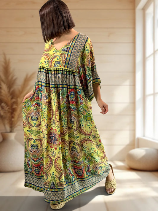 MATHILDA - ROBE LONGUE BOHEME SOIE JUSQU'A LA TAILLE 54