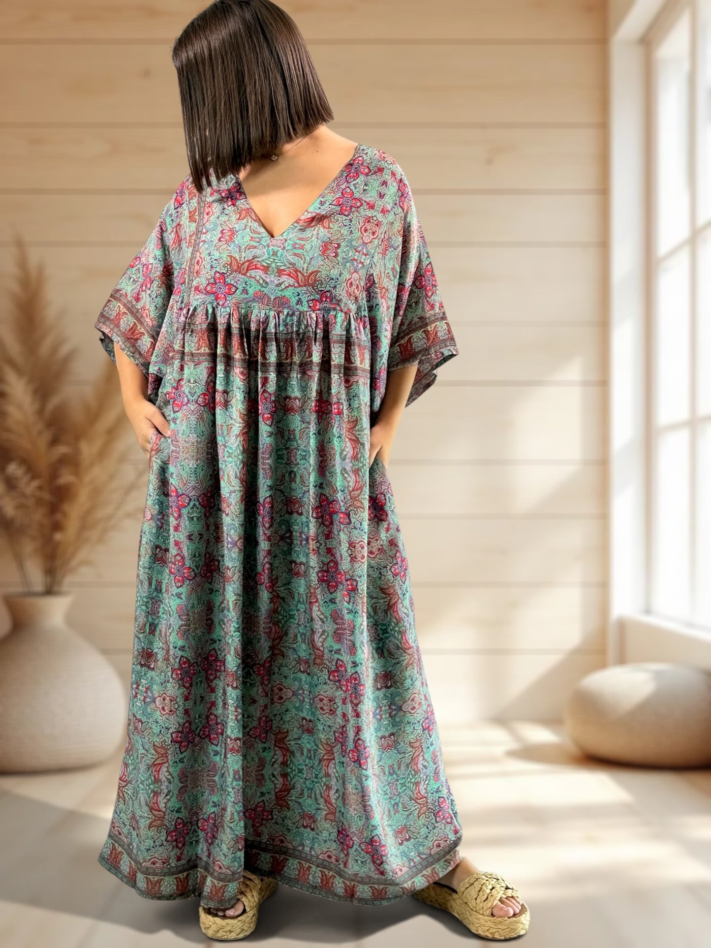 MATHILDA - ROBE LONGUE BOHEME SOIE JUSQU'A LA TAILLE 54