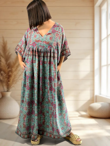 MATHILDA - ROBE LONGUE BOHEME SOIE JUSQU'A LA TAILLE 54