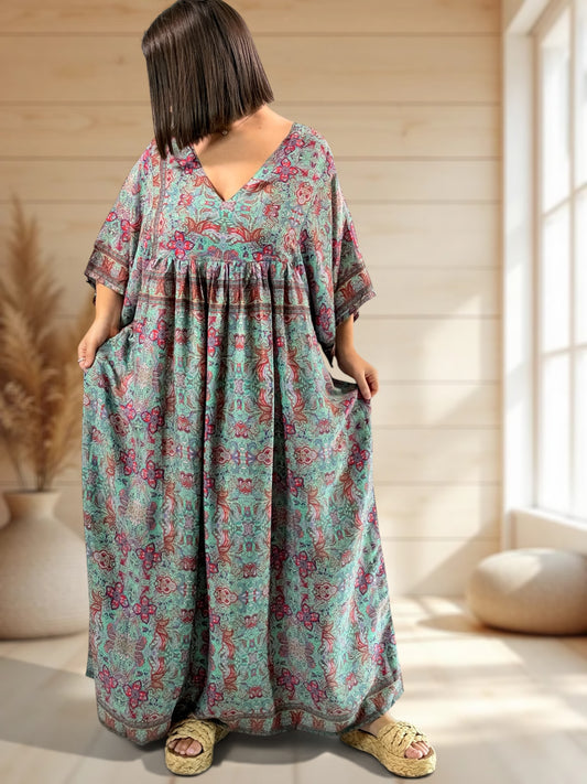 MATHILDA - ROBE LONGUE BOHEME SOIE JUSQU'A LA TAILLE 54