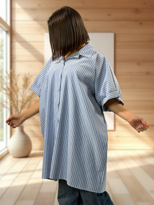 VIRGINIA  - TUNIQUE OVERSIZE BLEUE A RAYURE JUSQU'A LA TAILLE 60