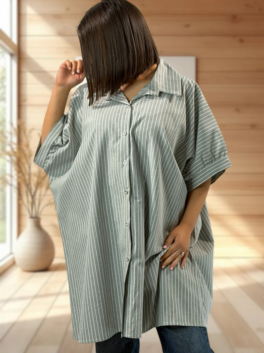 VIRGINIA  - TUNIQUE OVERSIZE KAKI A RAYURE JUSQU'A LA TAILLE 60