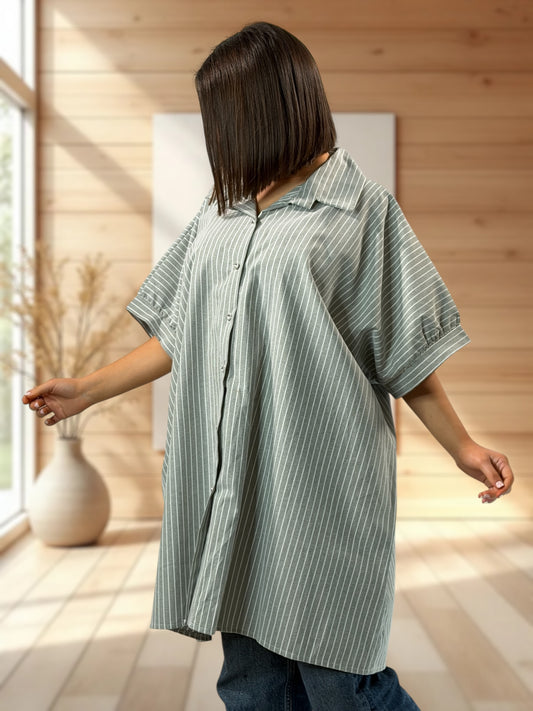 VIRGINIA  - TUNIQUE OVERSIZE KAKI A RAYURE JUSQU'A LA TAILLE 60