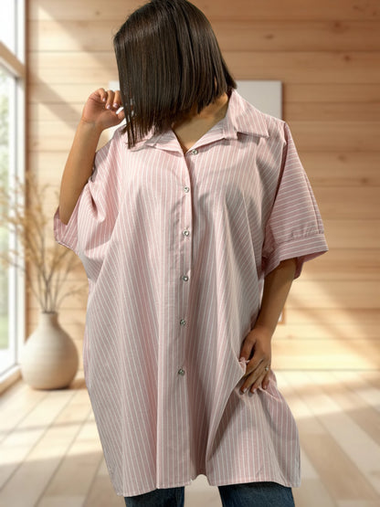VIRGINIA  - TUNIQUE OVERSIZE ROSE A RAYURE JUSQU'A LA TAILLE 60