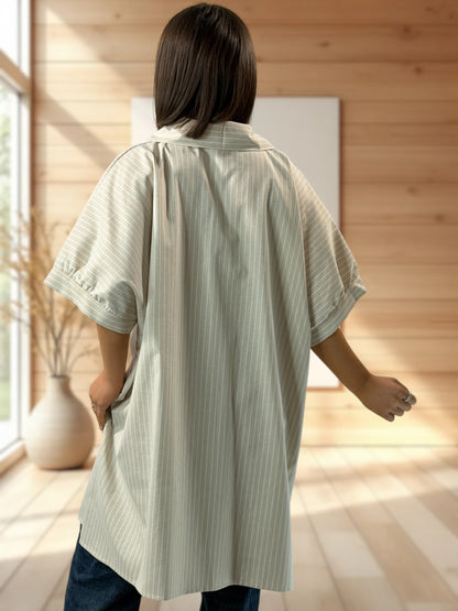 VIRGINIA  - TUNIQUE OVERSIZE BEIGE A RAYURE JUSQU'A LA TAILLE 60