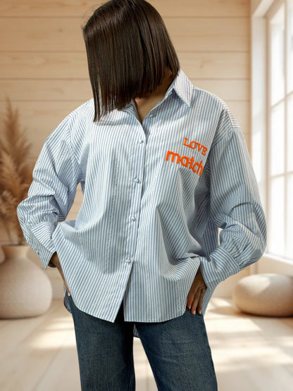 DELICE - CHEMISE BLEUE A RAYURE  JUSQU'A LA TAILLE 52