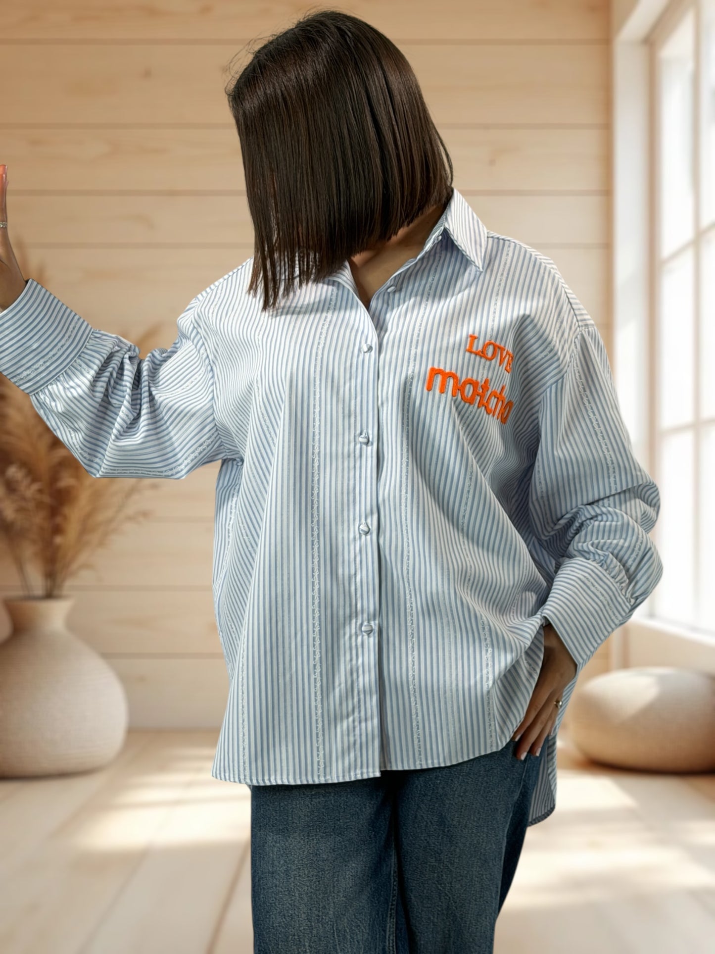 DELICE - CHEMISE BLEUE A RAYURE  JUSQU'A LA TAILLE 52