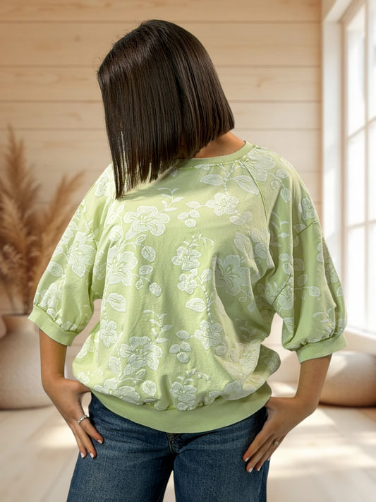MADELINE - TOP VERT ANIS A FLEUR JUSQU'A LA TAILLE 46
