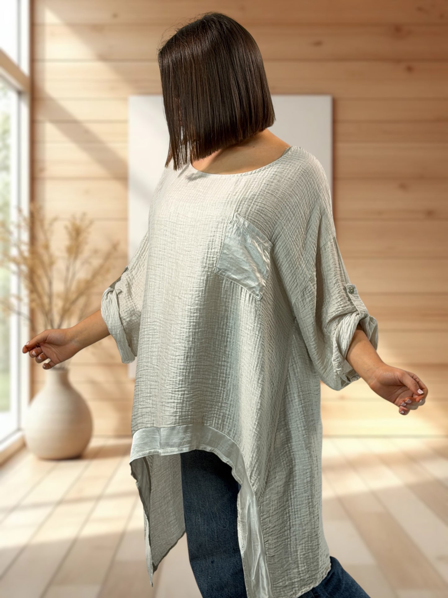 TIPHAINE  - TUNIQUE OVERSIZE BEIGE JUSQU'A LA TAILLE 48/50
