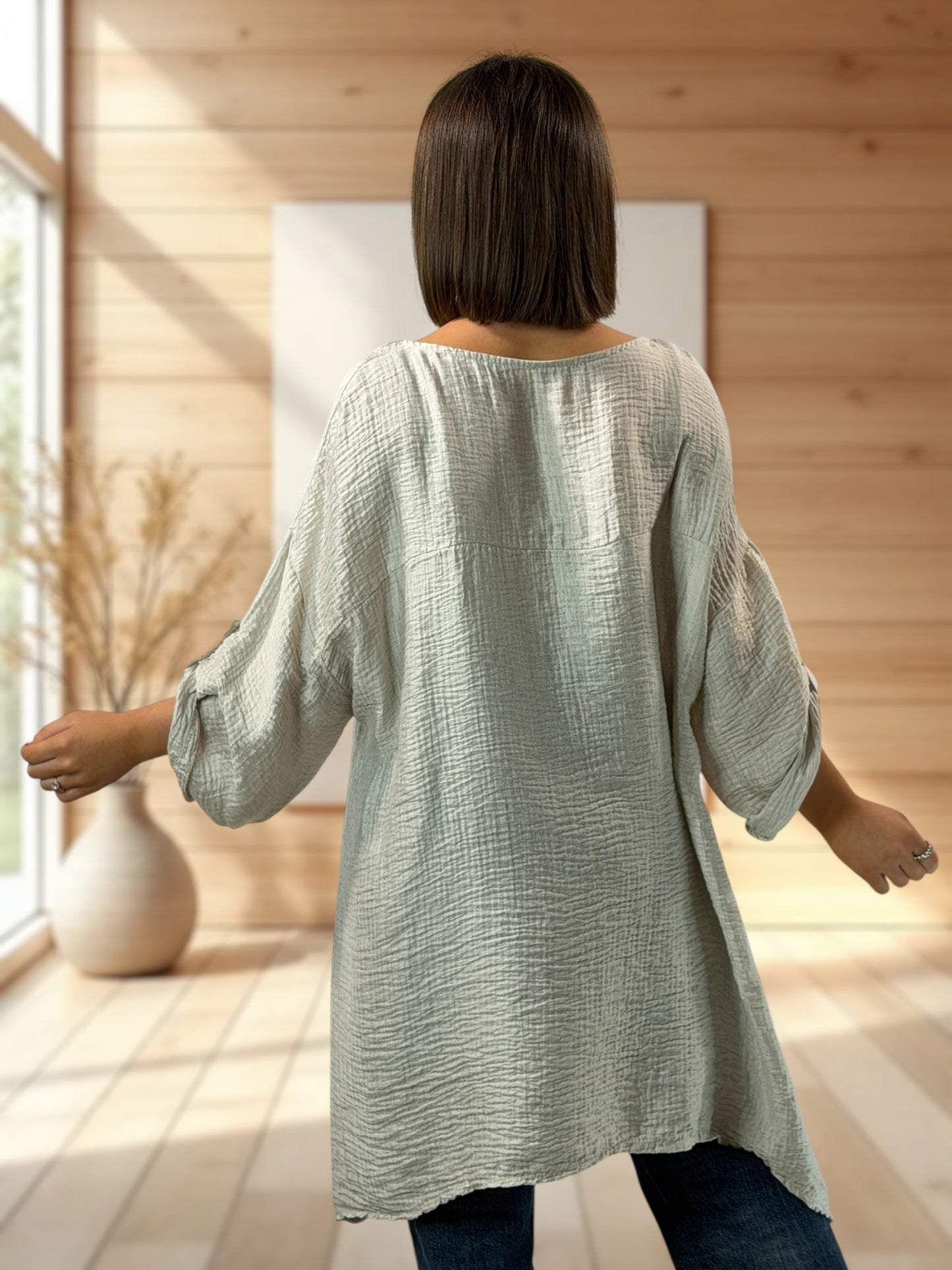 TIPHAINE  - TUNIQUE OVERSIZE BEIGE JUSQU'A LA TAILLE 48/50