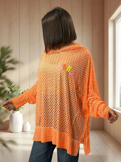 UMBERTO  - TUNIQUE OVERSIZE ORANGE EN RESILLE JUSQU'A LA TAILLE 60