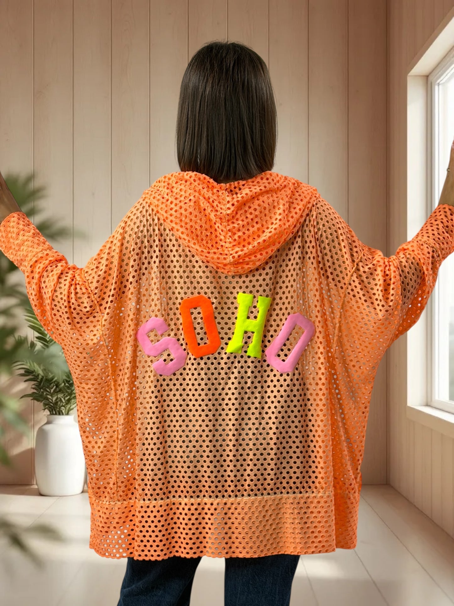 UMBERTO  - TUNIQUE OVERSIZE ORANGE EN RESILLE JUSQU'A LA TAILLE 60