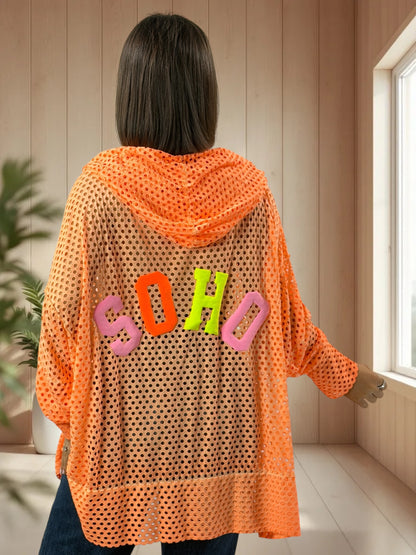 UMBERTO  - TUNIQUE OVERSIZE ORANGE EN RESILLE JUSQU'A LA TAILLE 60