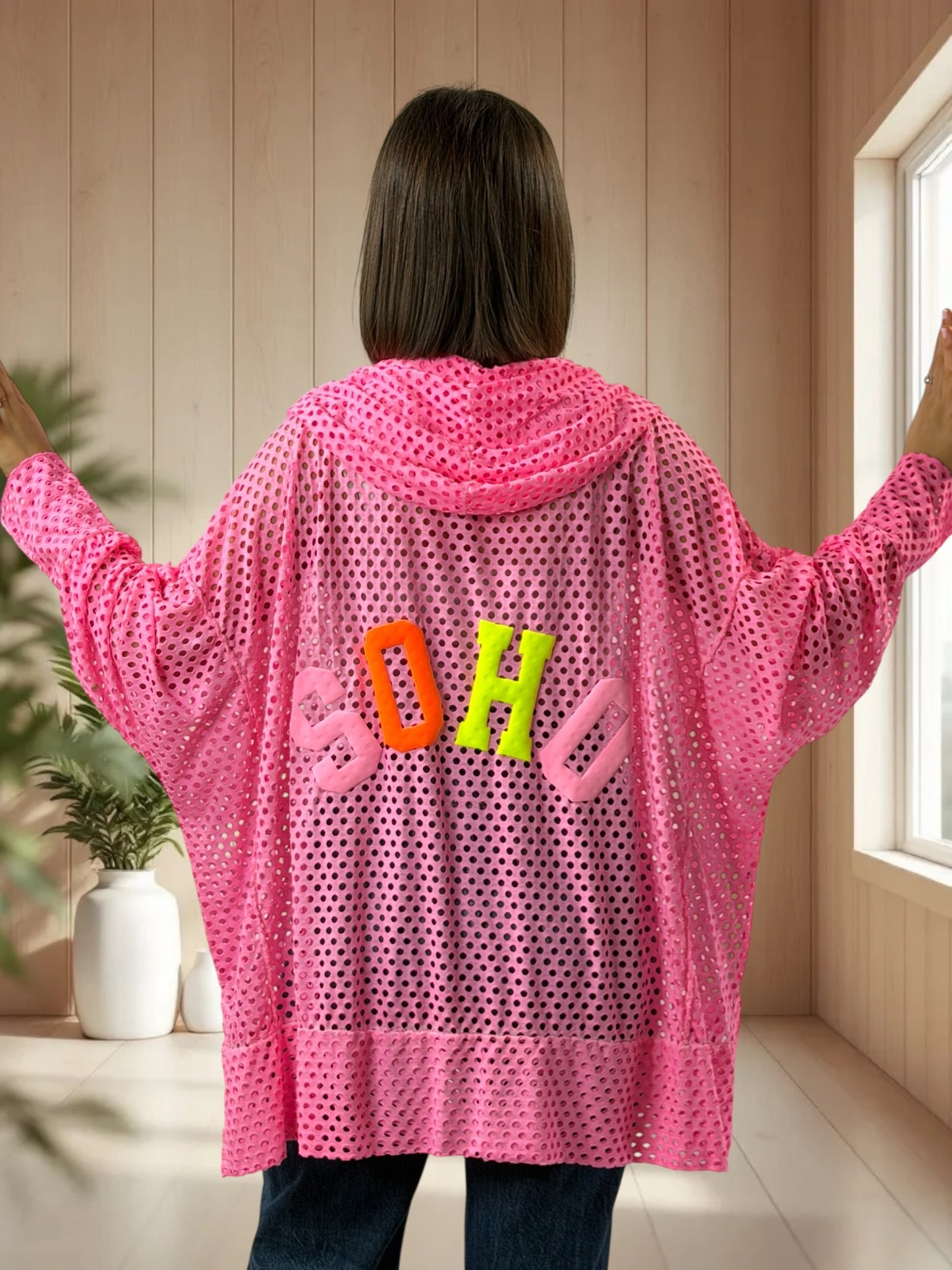 UMBERTO  - TUNIQUE OVERSIZE FUCHSIA EN RESILLE JUSQU'A LA TAILLE 60