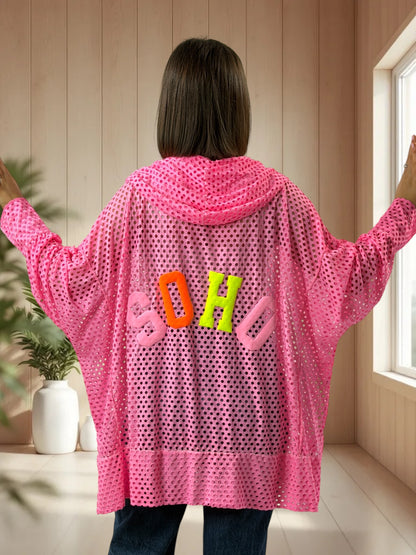 UMBERTO  - TUNIQUE OVERSIZE FUCHSIA EN RESILLE JUSQU'A LA TAILLE 60