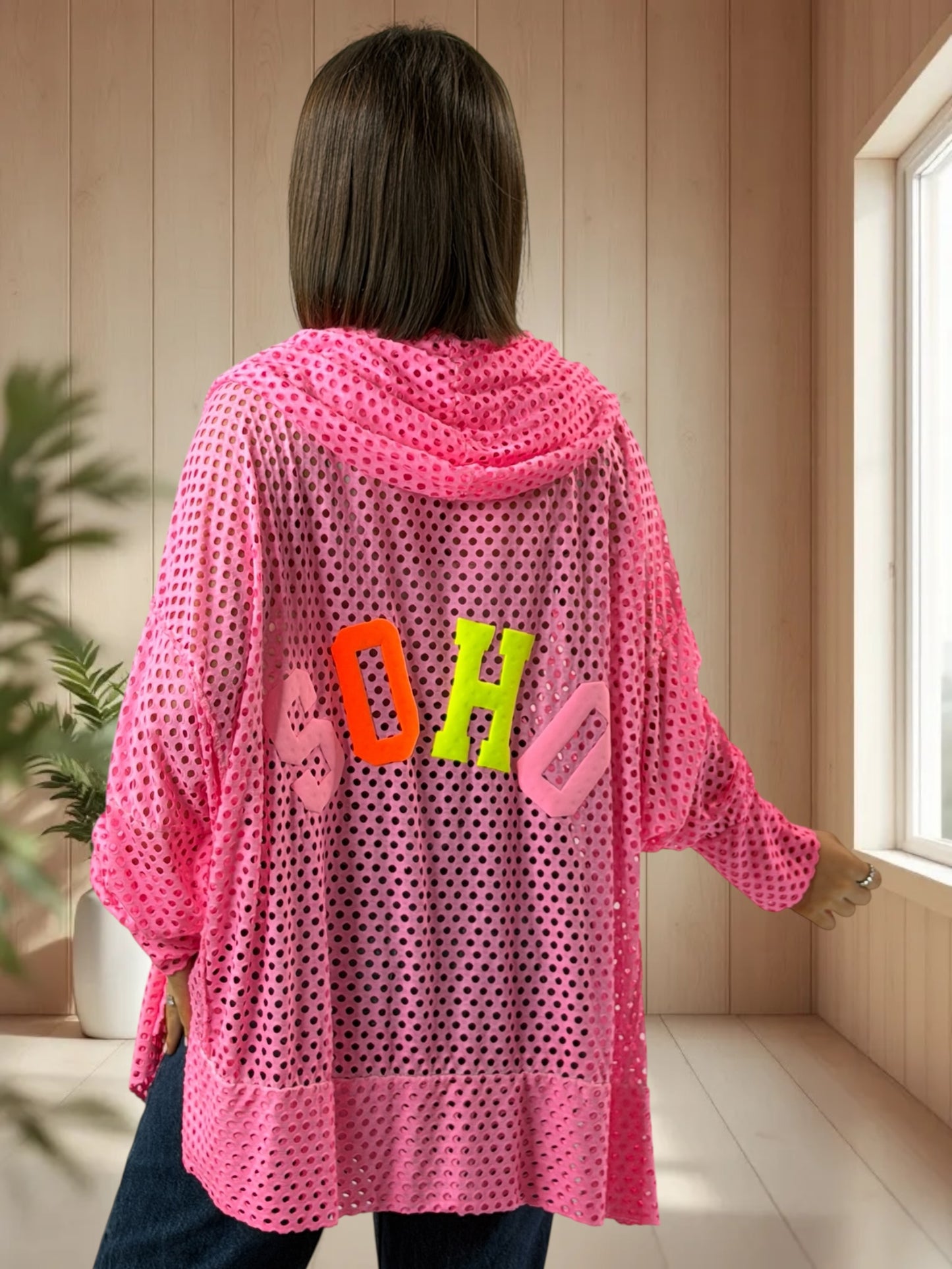 UMBERTO  - TUNIQUE OVERSIZE FUCHSIA EN RESILLE JUSQU'A LA TAILLE 60