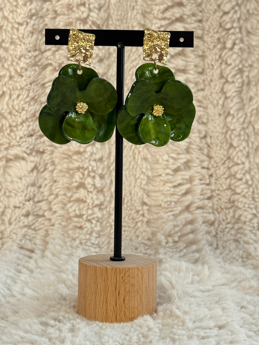MADO - BOUCLES D'OREILLES FLEUR VERTE
