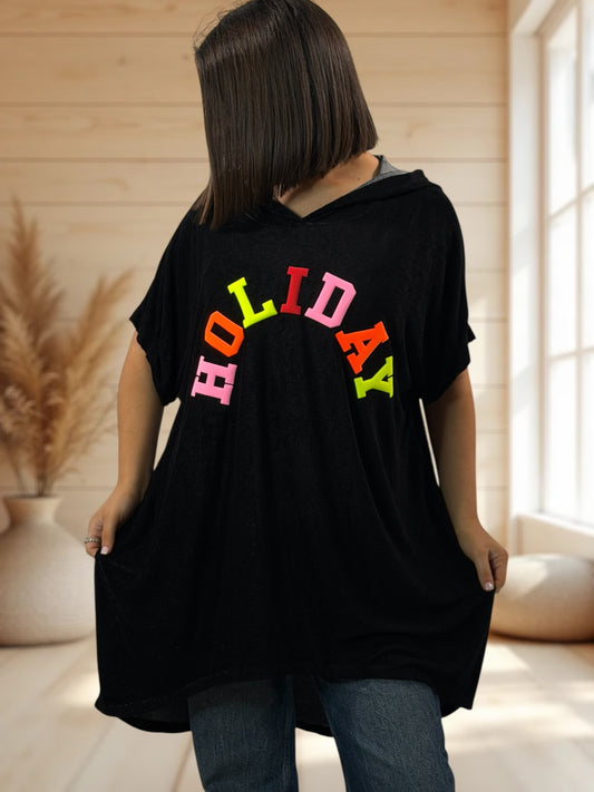 HOLIDAY  - TUNIQUE OVERSIZE NOIRE EPONGE STRETCH JUSQU'A LA TAILLE 56/58