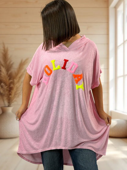 HOLIDAY  - TUNIQUE OVERSIZE ROSE EPONGE STRETCH JUSQU'A LA TAILLE 56/58