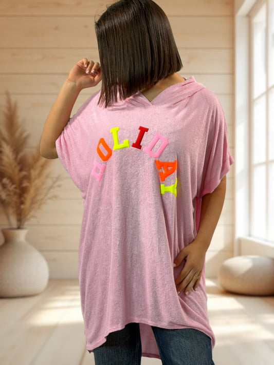 HOLIDAY  - TUNIQUE OVERSIZE ROSE EPONGE STRETCH JUSQU'A LA TAILLE 56/58