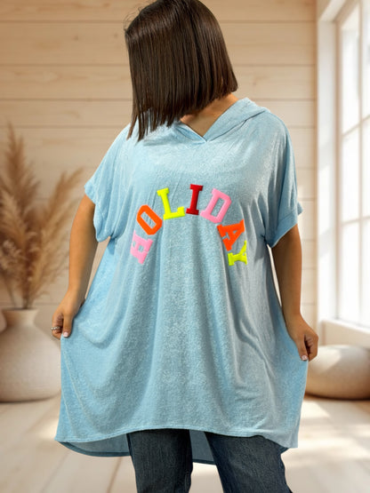 HOLIDAY  - TUNIQUE OVERSIZE BLEUE EPONGE STRETCH JUSQU'A LA TAILLE 56/58