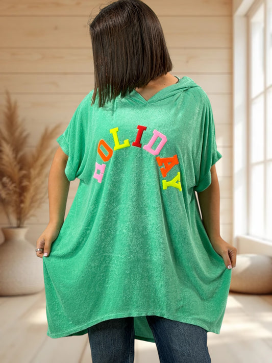 HOLIDAY  - TUNIQUE OVERSIZE VERTE EPONGE STRETCH JUSQU'A LA TAILLE 56/58
