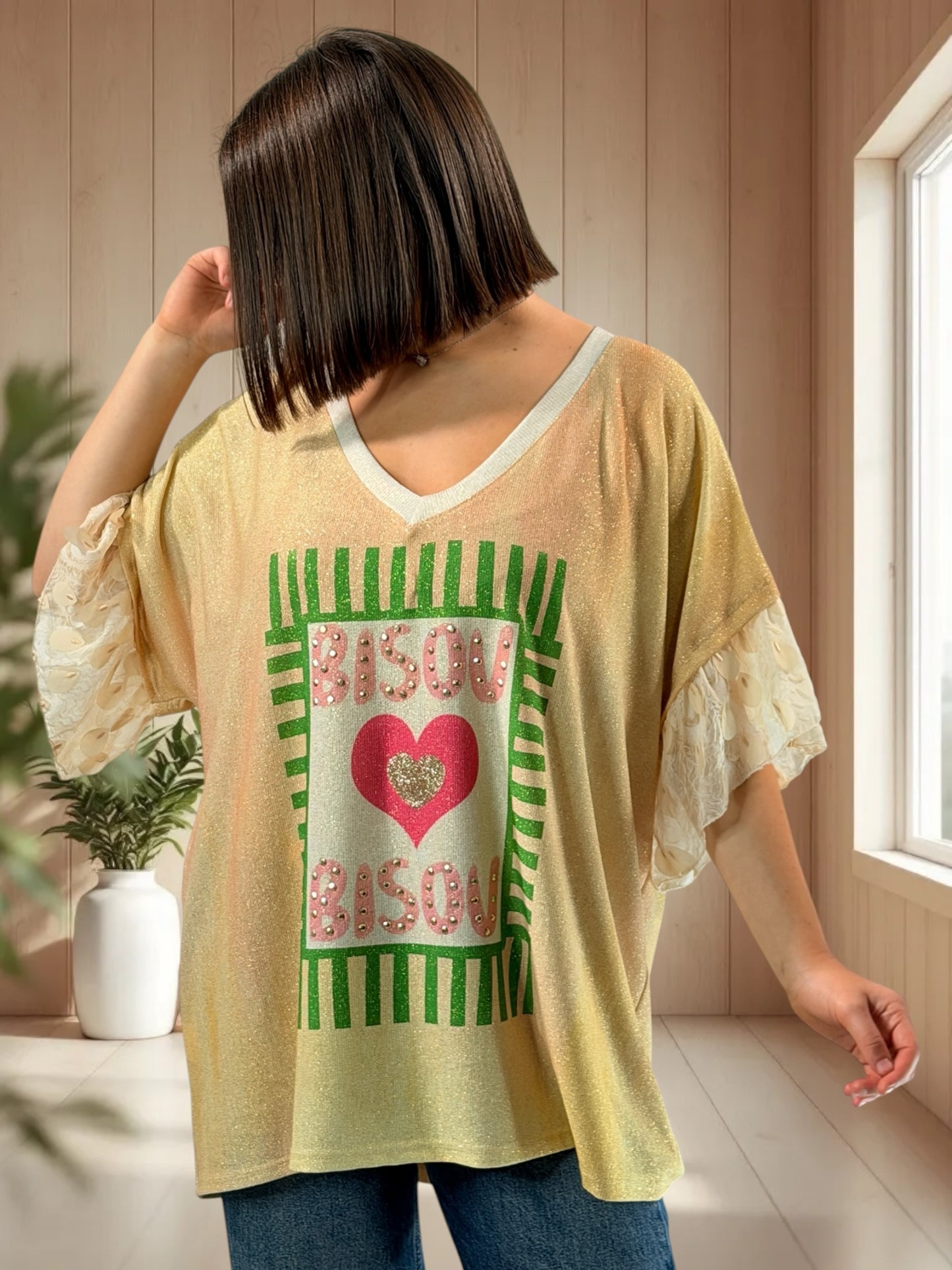 BISOU - TEE-SHIRT OVERSIZE FLUIDE SCINTILLANT JUSQU'A LA TAILLE 52