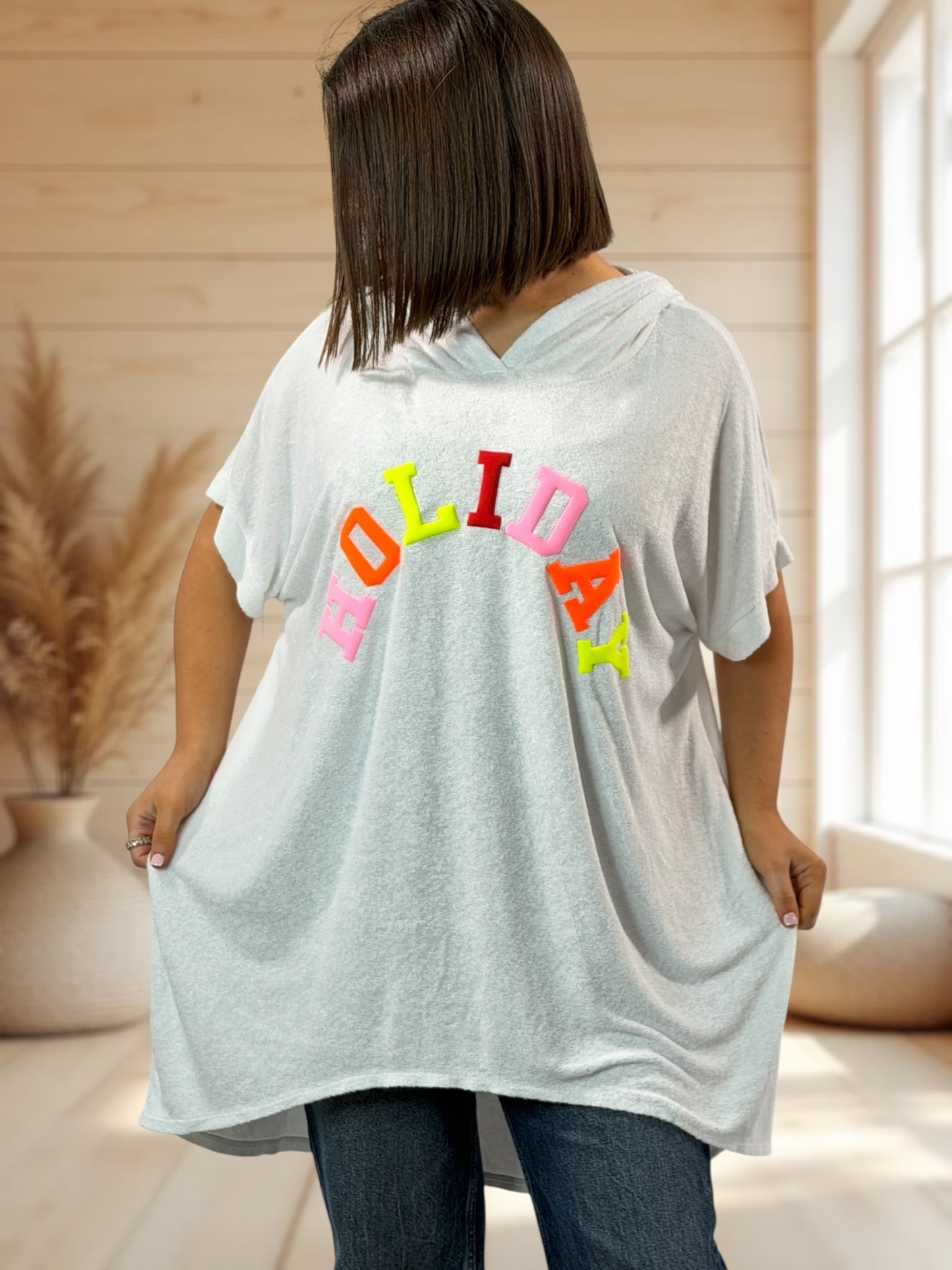HOLIDAY  - TUNIQUE OVERSIZE BLANCHE EPONGE STRETCH JUSQU'A LA TAILLE 56/58