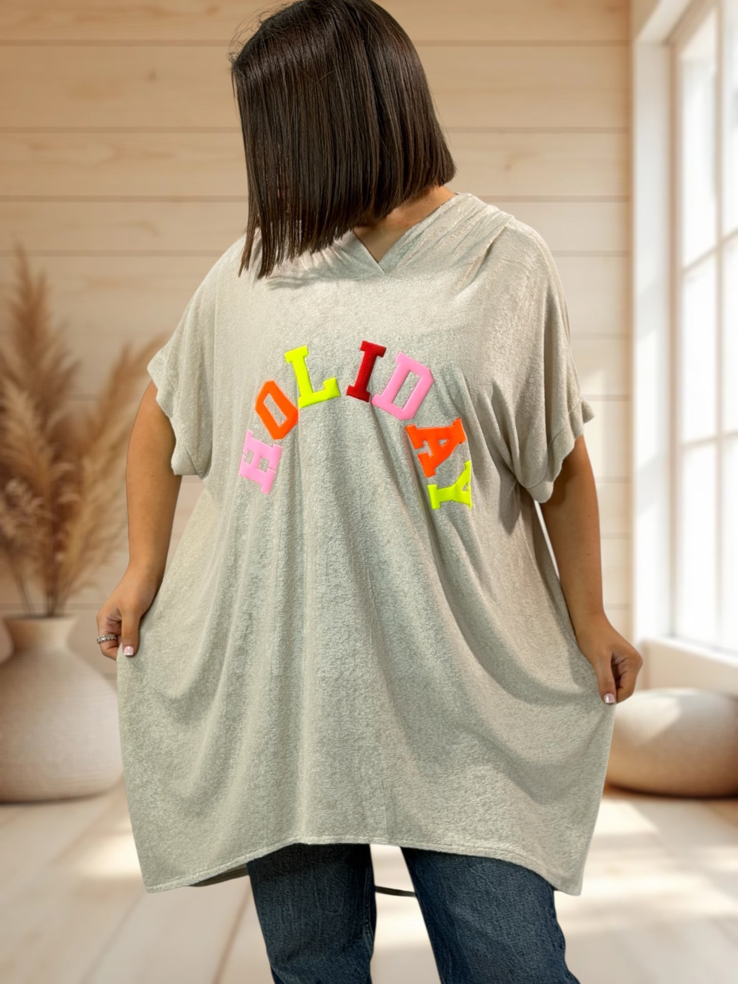 HOLIDAY  - TUNIQUE OVERSIZE BEIGE EPONGE STRETCH JUSQU'A LA TAILLE 56/58