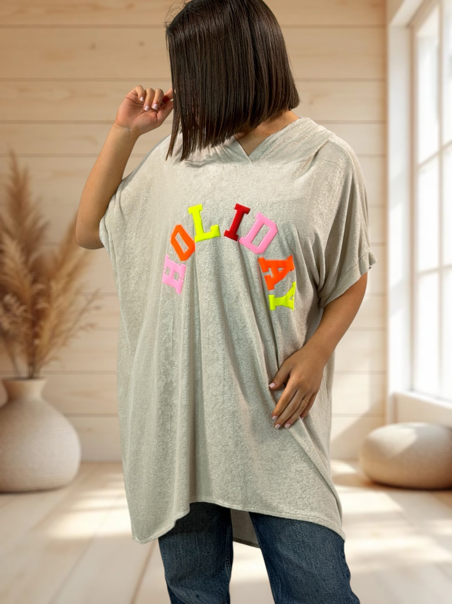HOLIDAY  - TUNIQUE OVERSIZE BEIGE EPONGE STRETCH JUSQU'A LA TAILLE 56/58