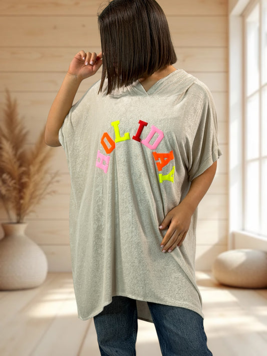 HOLIDAY  - TUNIQUE OVERSIZE BEIGE EPONGE STRETCH JUSQU'A LA TAILLE 56/58