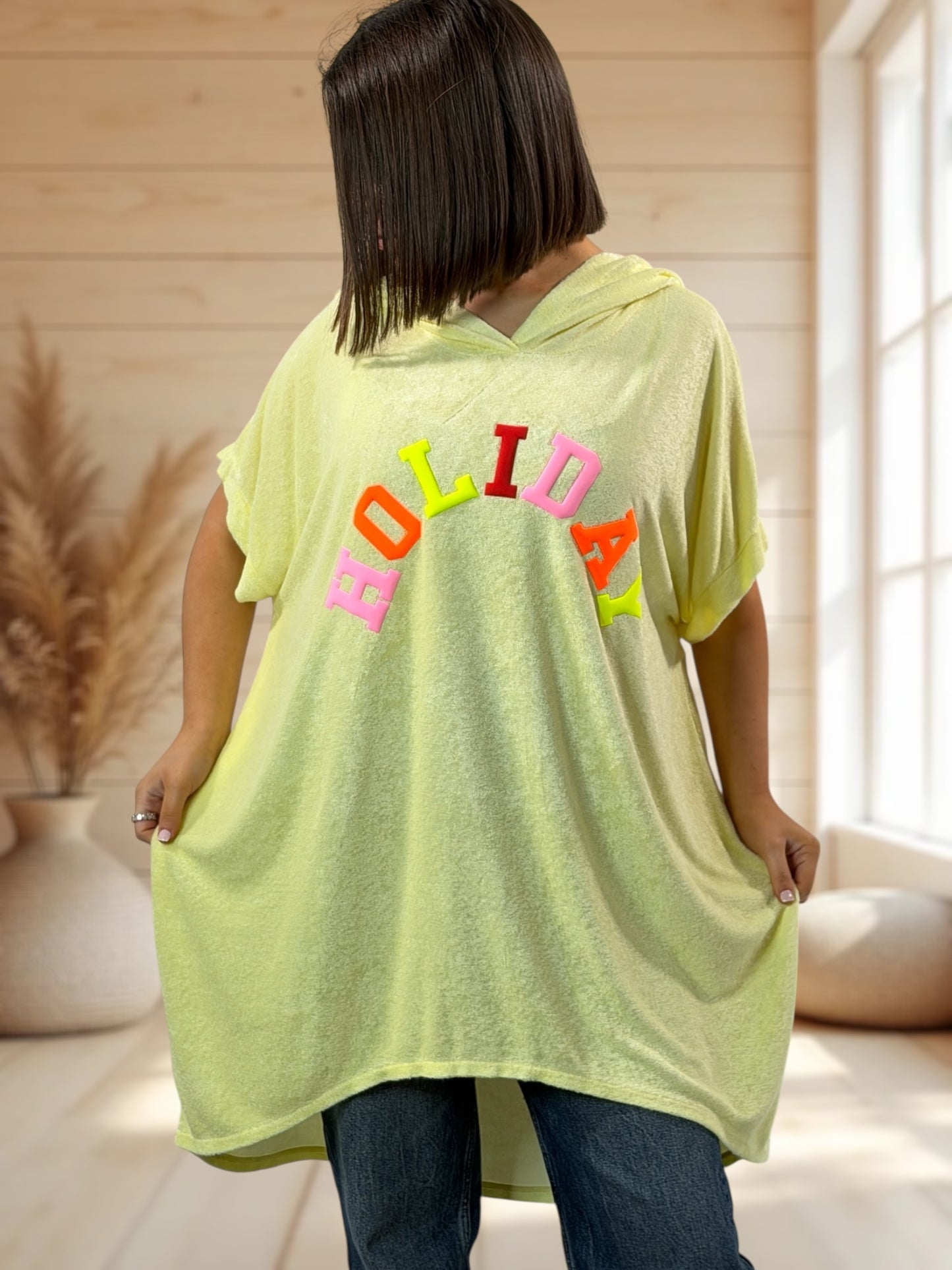 HOLIDAY  - TUNIQUE OVERSIZE JAUNE EPONGE STRETCH JUSQU'A LA TAILLE 56/58