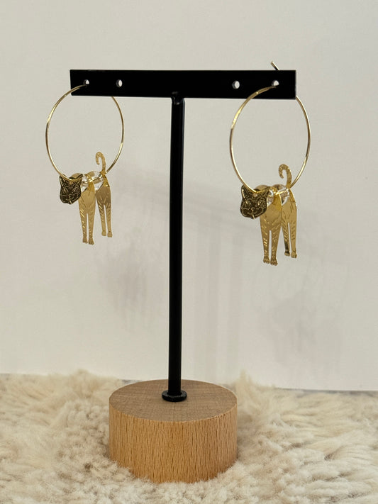 CHAT - BOUCLES D'OREILLES CREOLES AVEC PERLE