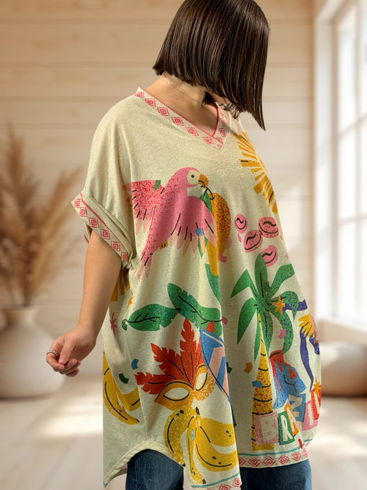 DEBBY - TEE-SHIRT OVERSIZE FLUIDE SCINTILLANT JUSQU'A LA TAILLE 56