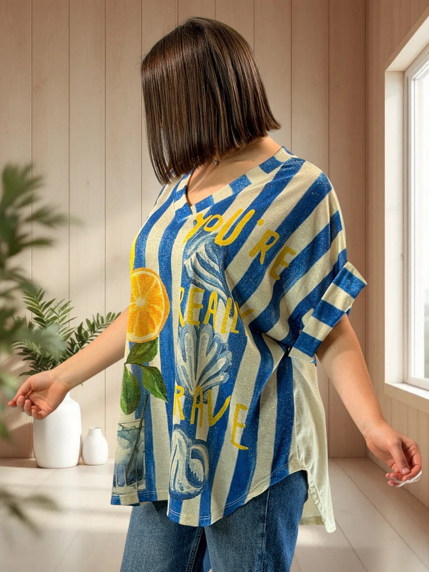 HELLO - TEE-SHIRT OVERSIZE FLUIDE SCINTILLANT JUSQU'A LA TAILLE 52