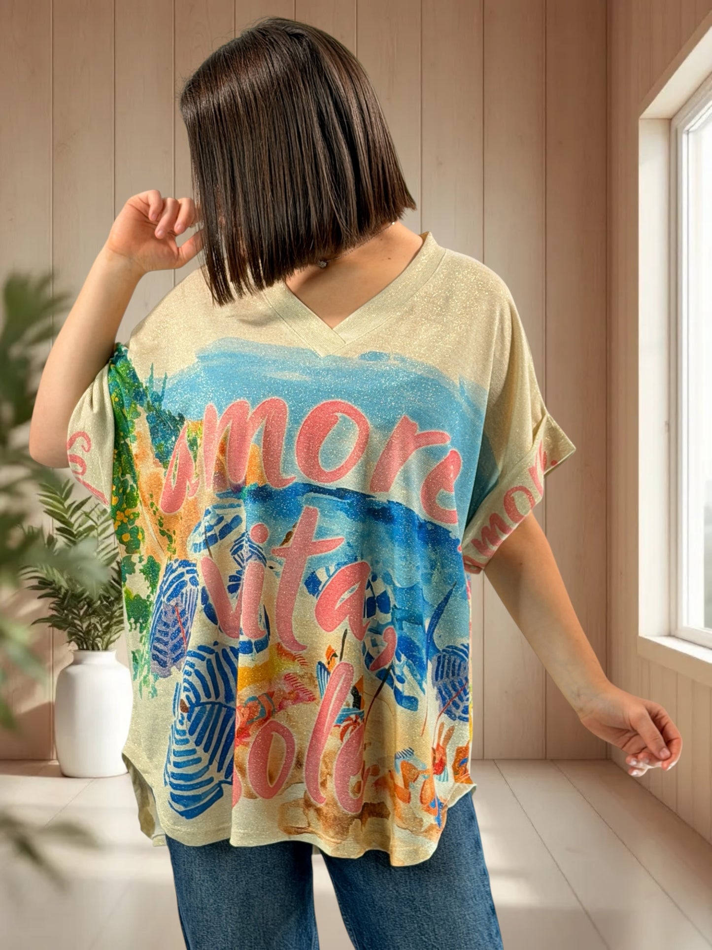 HELLO - TEE-SHIRT OVERSIZE FLUIDE SCINTILLANT JUSQU'A LA TAILLE 52
