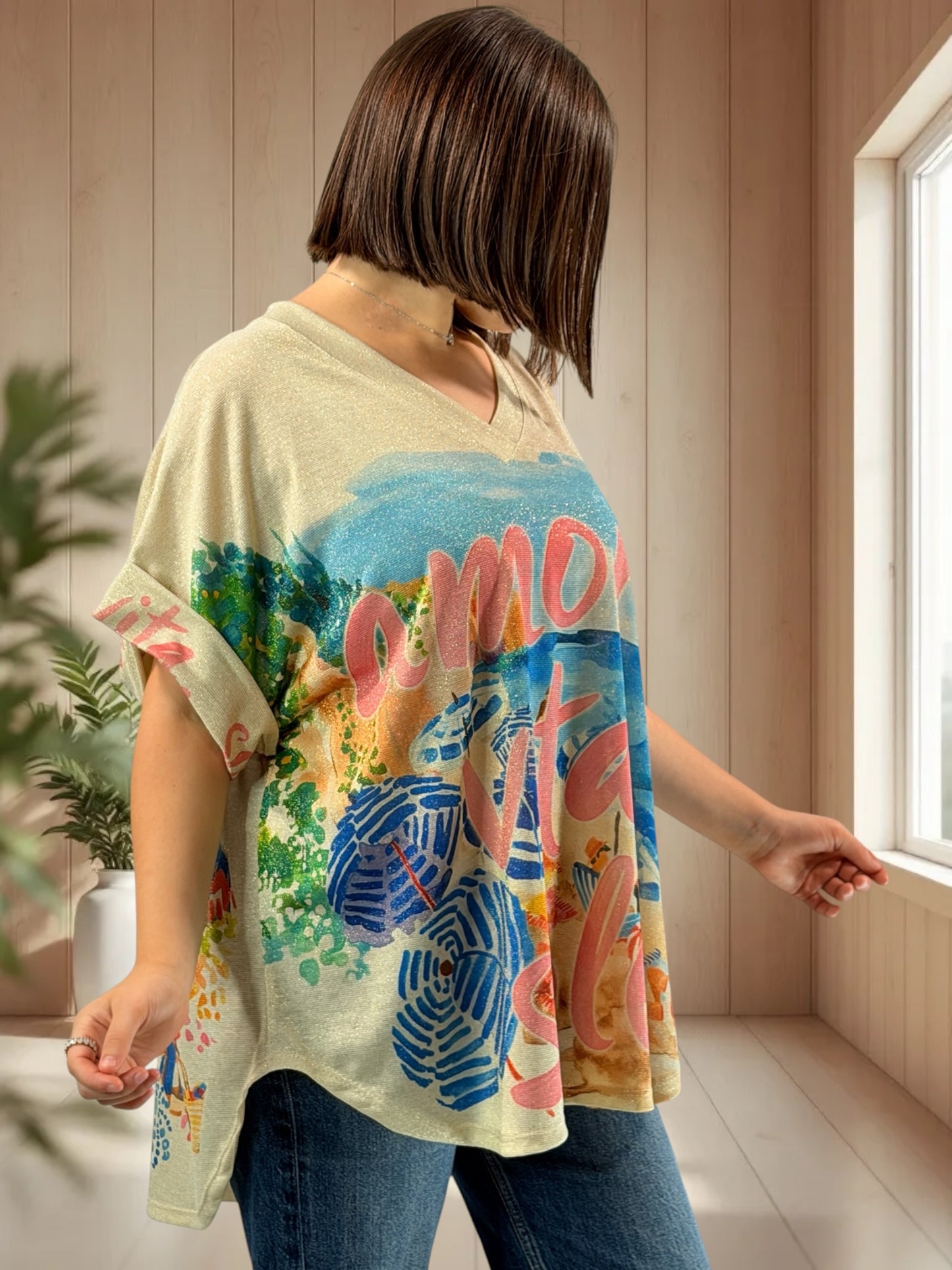 HELLO - TEE-SHIRT OVERSIZE FLUIDE SCINTILLANT JUSQU'A LA TAILLE 52
