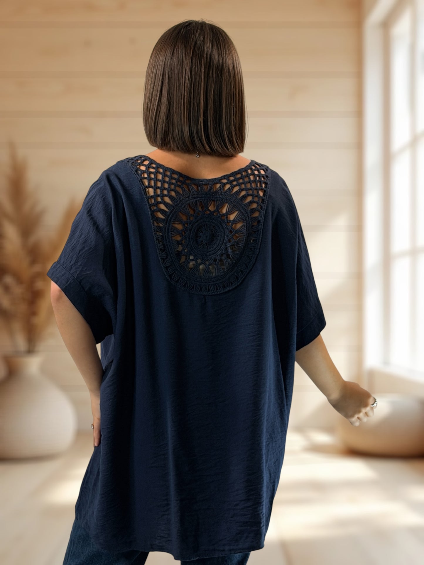 ATHENA  - TUNIQUE OVERSIZE MARINE JUSQU'A LA TAILLE 54
