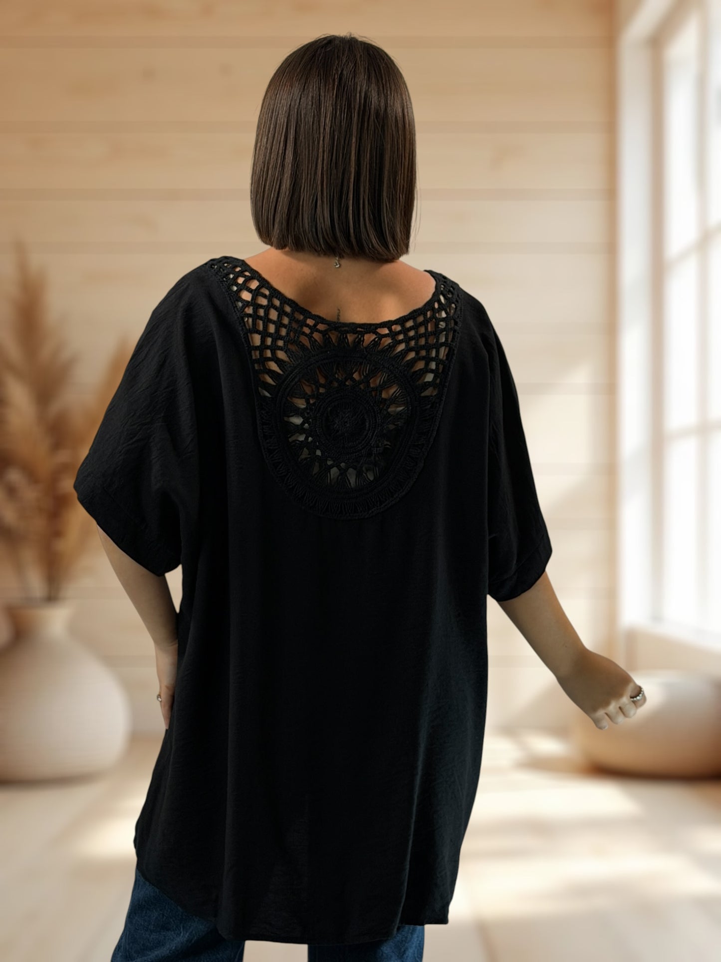 ATHENA  - TUNIQUE OVERSIZE NOIRE JUSQU'A LA TAILLE 54