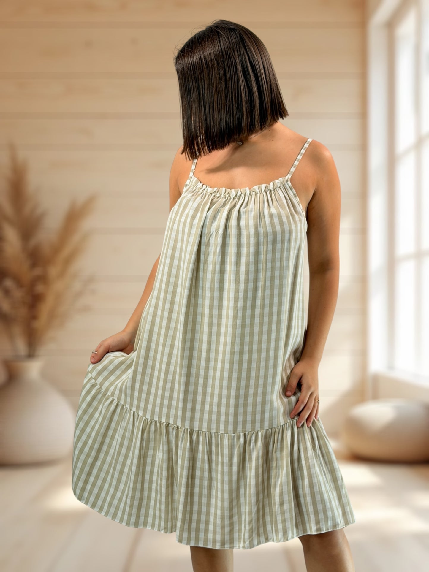 SAMBA  - TUNIQUE VICHY TAUPE JUSQU'A LA TAILLE 48